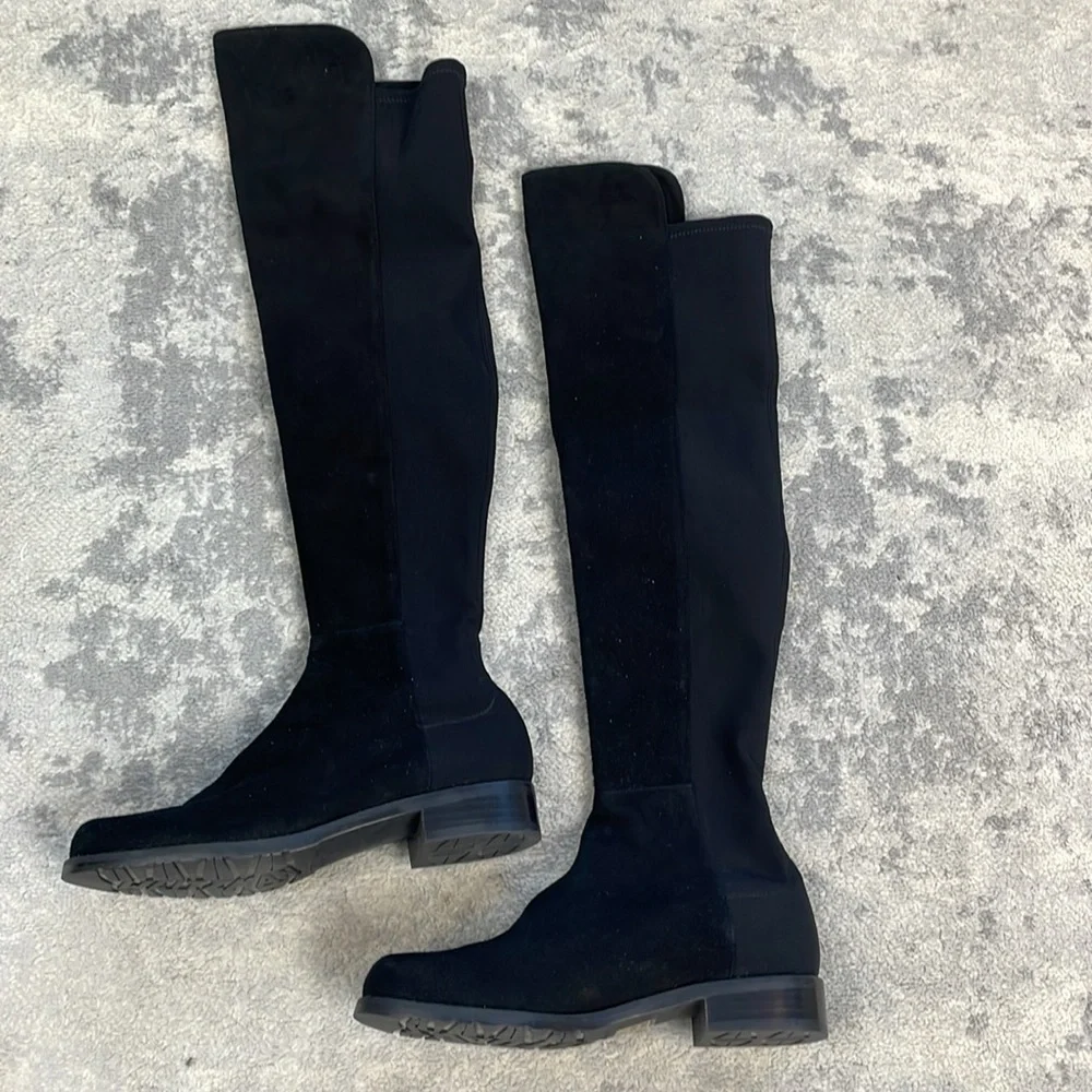 New Stuart Weitzman 5050 Over The Knee Riding Boots Black Suede Sz 6